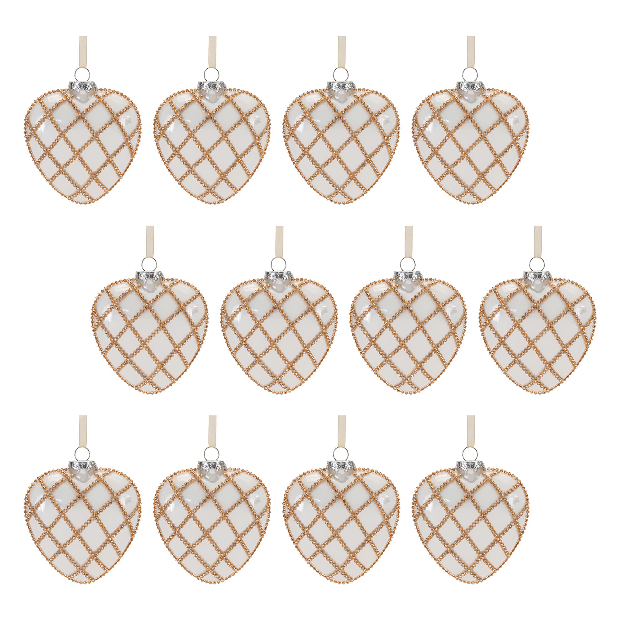 4.5" Jeweled Glass Heart Ornaments, 12ct.